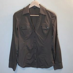 Express Womans Green V Neck Button Up Size Small